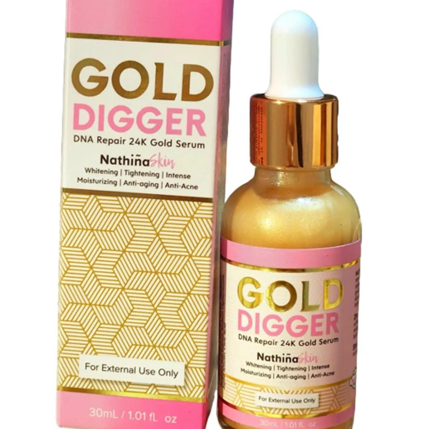 Nathina Skin Gold Digger 24K Gold Serum Lightening Tightening Moisturizing Anti-Aging Anti-Acne Lightweight Moisture Skincare all skin types debsline.co