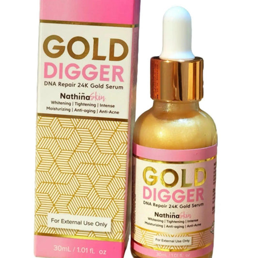 Nathina Skin Gold Digger 24K Gold Serum Lightening Tightening Moisturizing Anti-Aging Anti-Acne Lightweight Moisture Skincare all skin types debsline.co