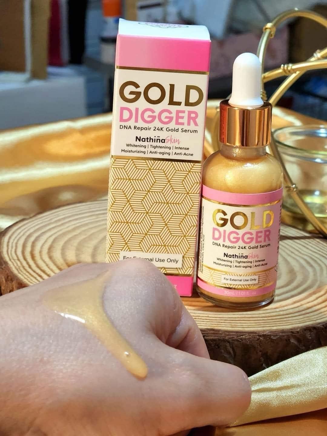 Nathina Skin Gold Digger 24K Gold Serum Lightening Tightening Moisturizing Anti-Aging Anti-Acne Lightweight Moisture Skincare all skin types debsline.co