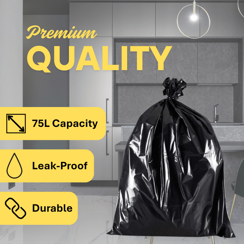 400 Black Bin Liners Refuse Sacks 75L Heavy Duty Black Bin Bags 20 Rolls, Disposable Kitchen Refuse Liners, Strong and Large 70x72cm Trash Bags, Dustbin Bags, Leakproof Waste Bags, Rubbish Bin Garbage Bin Sacks, 400 Liners (2