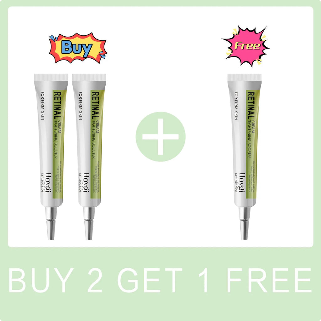 Three Retinol cream tubes with promotional text on a light green background