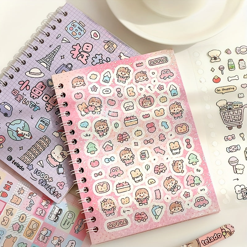 Notebook with cute stickers on a white surface