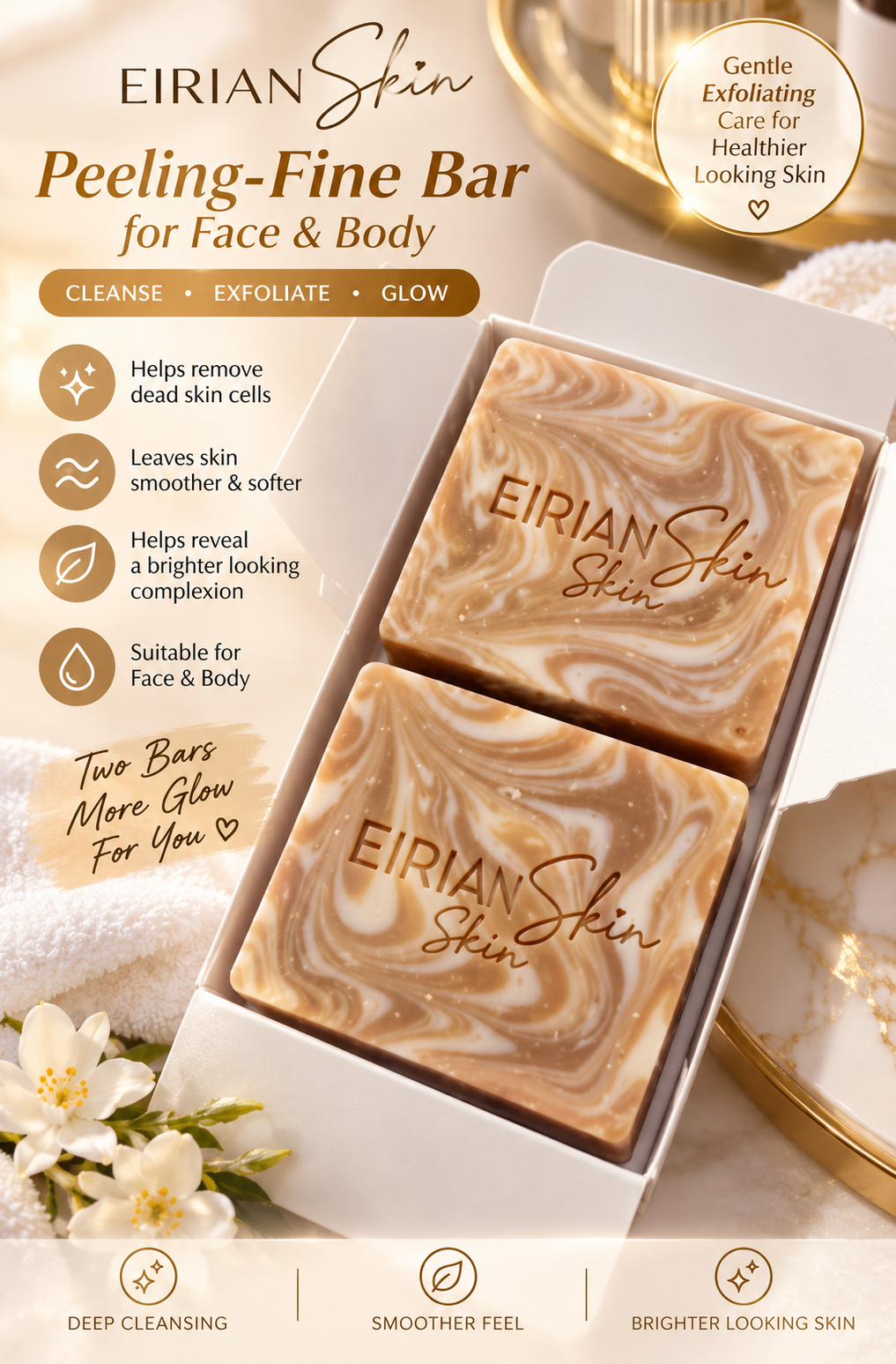 Eirian Skin Peeling-Fine Bar Face & Body Soap – 2 × 70g