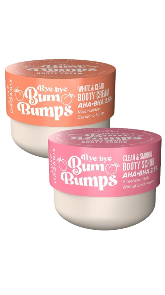 Luxe Organix Bye Bye Bum Bumps White or Clear Booty Scrub Cream AHA.BHA 2.5% 230g debsline.co