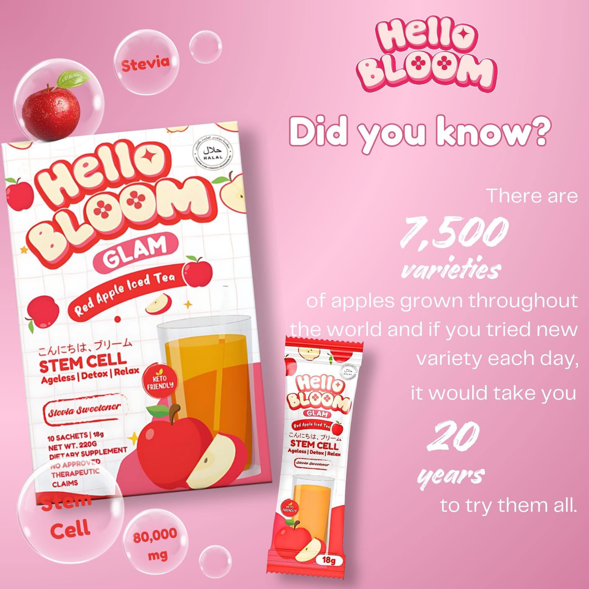 Hello Bloom Glam Drink Powdered Mix 10 Sachets in a Box