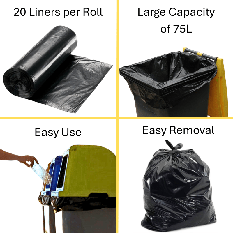 400 Black Bin Liners Refuse Sacks 75L Heavy Duty Black Bin Bags 20 Rolls, Disposable Kitchen Refuse Liners, Strong and Large 70x72cm Trash Bags, Dustbin Bags, Leakproof Waste Bags, Rubbish Bin Garbage Bin Sacks, 400 Liners (2