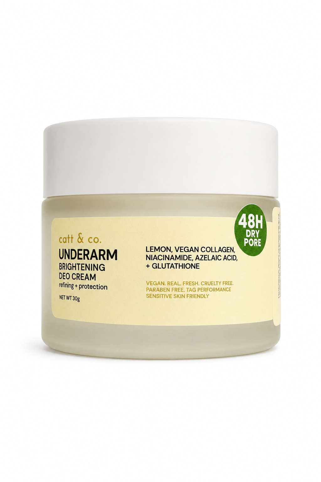 Jar of cat & co Underarm Brightening Deo Cream on a white background