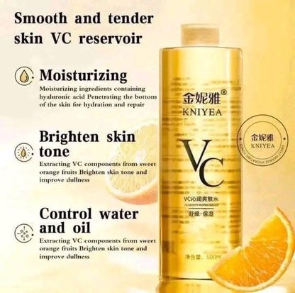 KNIYEVA skincare product with text on moisturizing, brightening skin tone, and controlling water and oil.