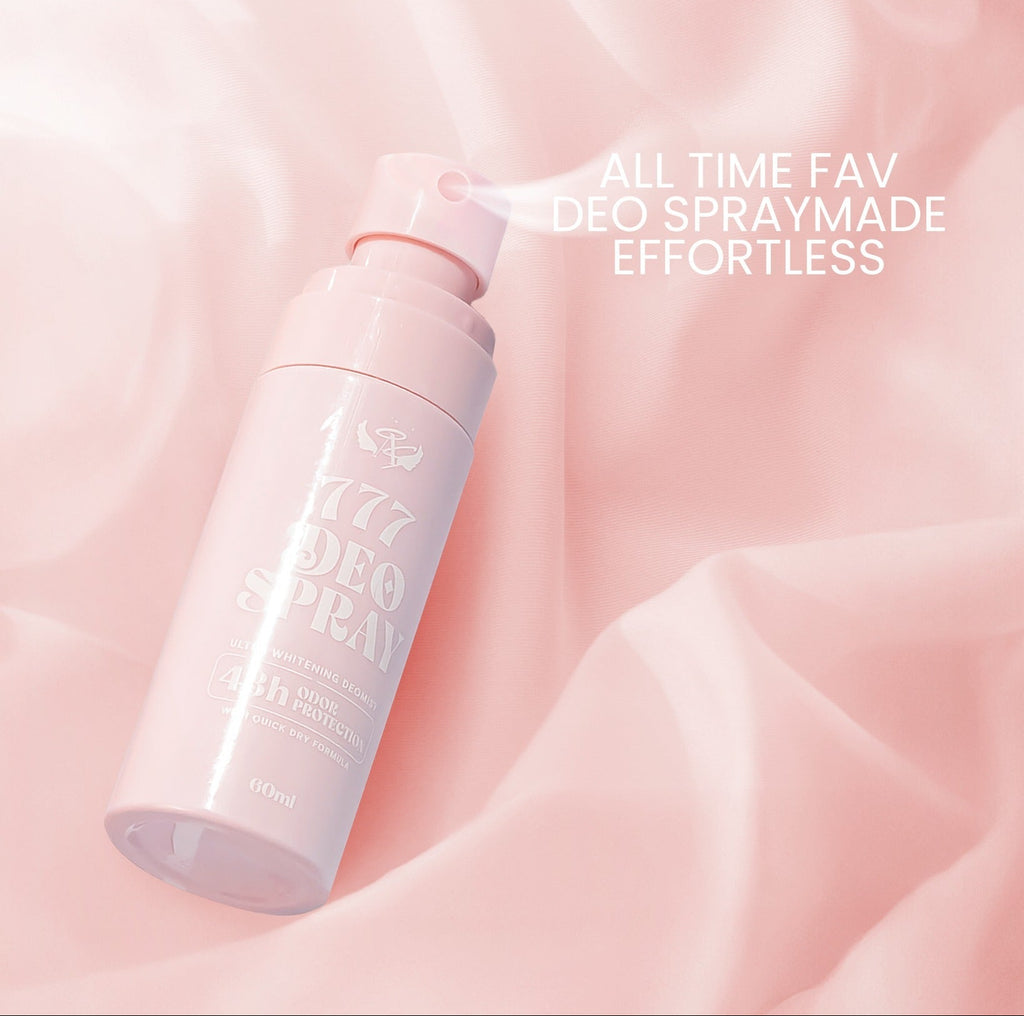 Deodorant spray bottle on a soft pink background with brand name 'Angel's Skin'.