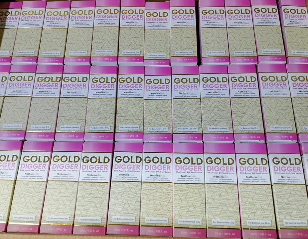 Nathina Skin Gold Digger 24K Gold Serum Aufhellung Straffung Feuchtigkeitsspendend Anti-Aging Anti-Akne Leichte Feuchtigkeitspflege für alle Hauttypen
