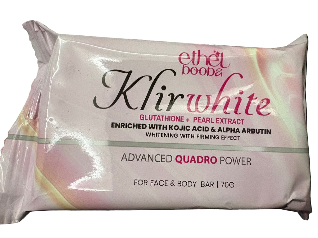 Khir white soap bar with branding on a blurred background