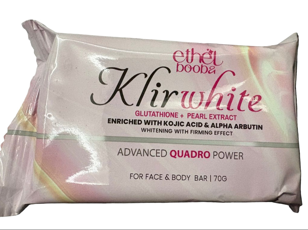 Khir white soap bar with branding on a blurred background