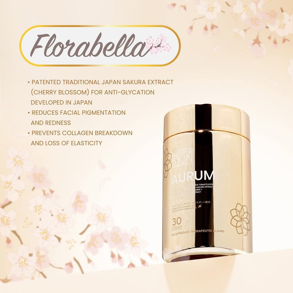 Florabella skincare product with cherry blossom background