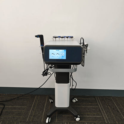 Medical device with digital display on a gray floor against a white wall