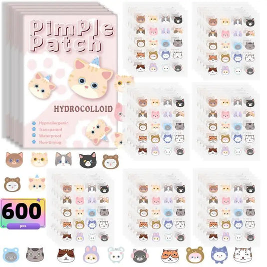 Pimple patches with cartoon animal designs on a white background