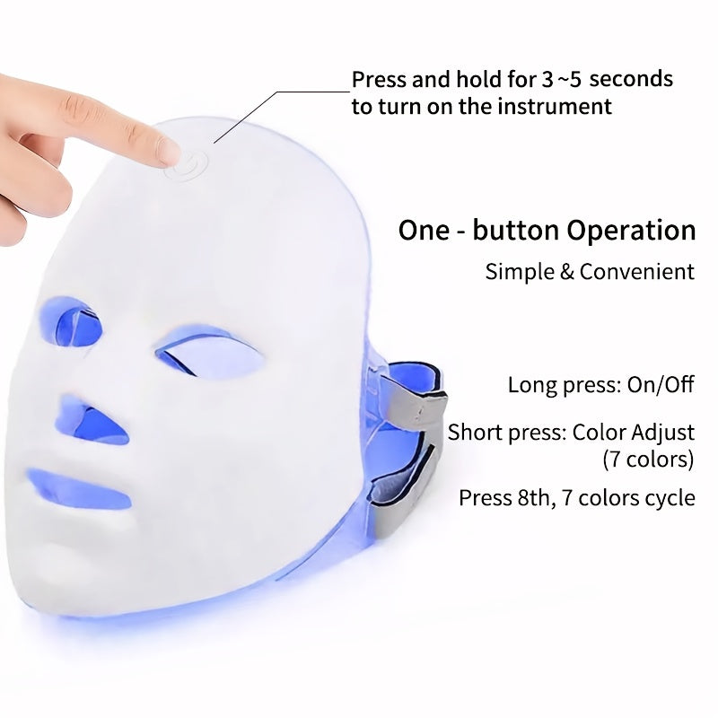 LED face mask with text on operation instructions on a white background