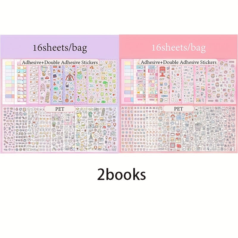 2-Book Cute Cartoon Sticker Set | Decorative Scrapbooking Stickers | Multi-Purpose Decals