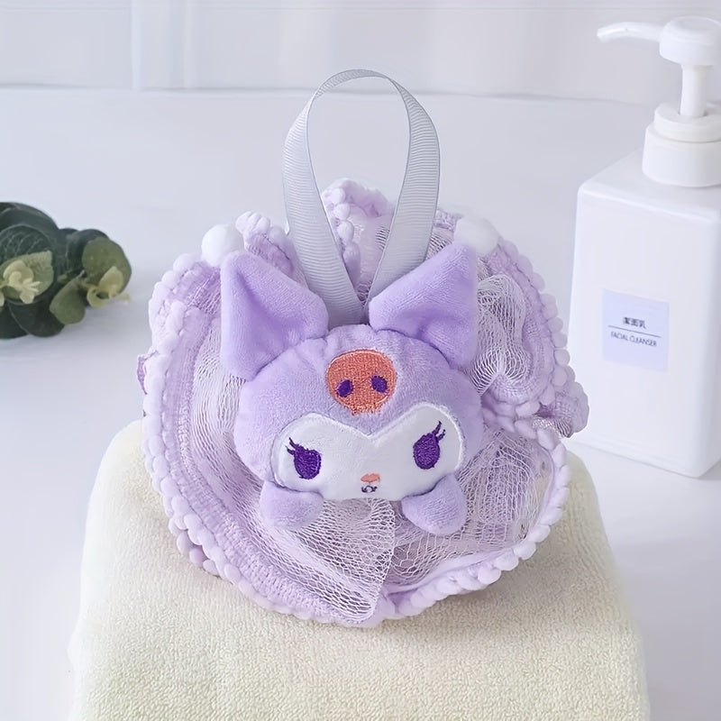 Purple plush toy with bunny ears on a white background