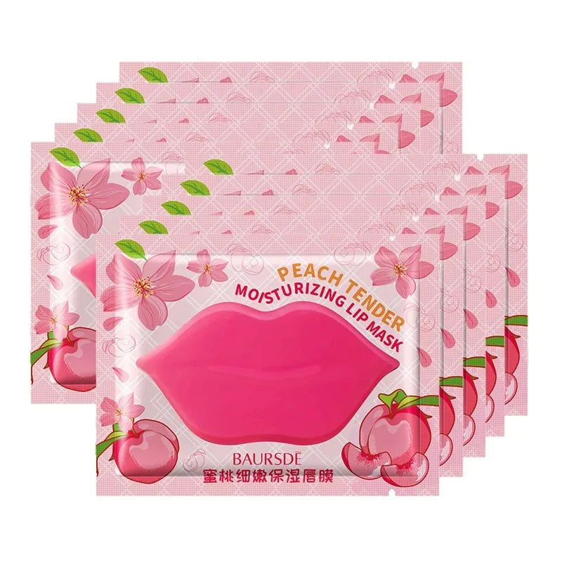 Peach tender moisturizing lip mask packaging with floral design on a white background