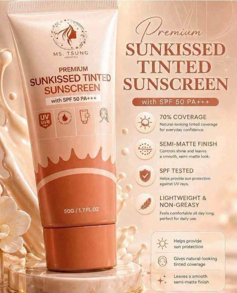 Ms Tsung Essentials Tinted Sunscreen SPF50 PA+++ – Lightweight Face Sunscreen with Niacinamide & Centella