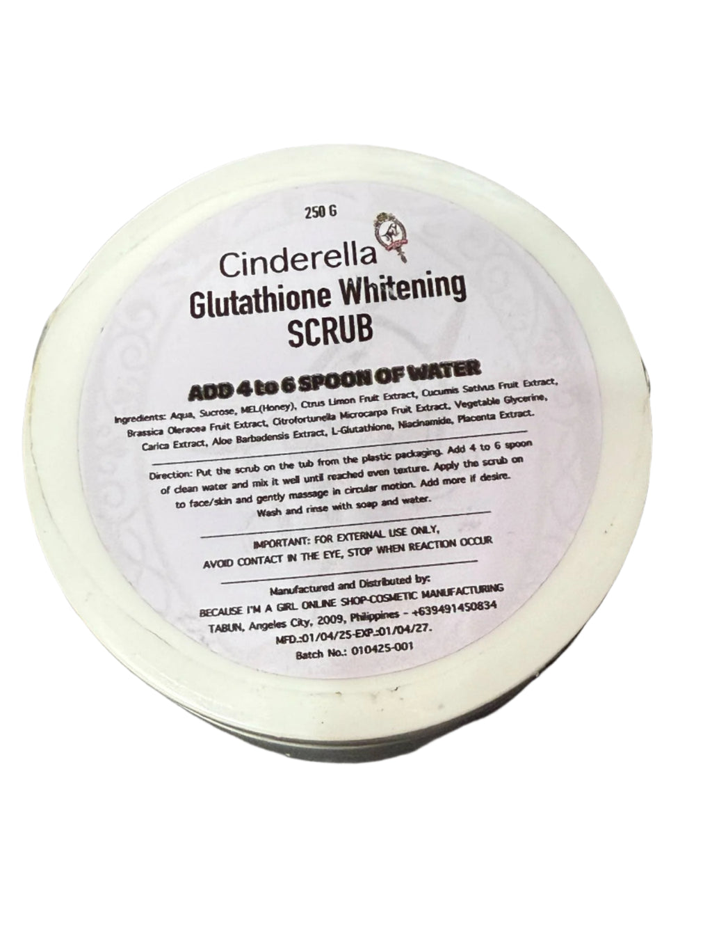 Cinderella Glutathione Whitening Scrub 250g-Debsline.co