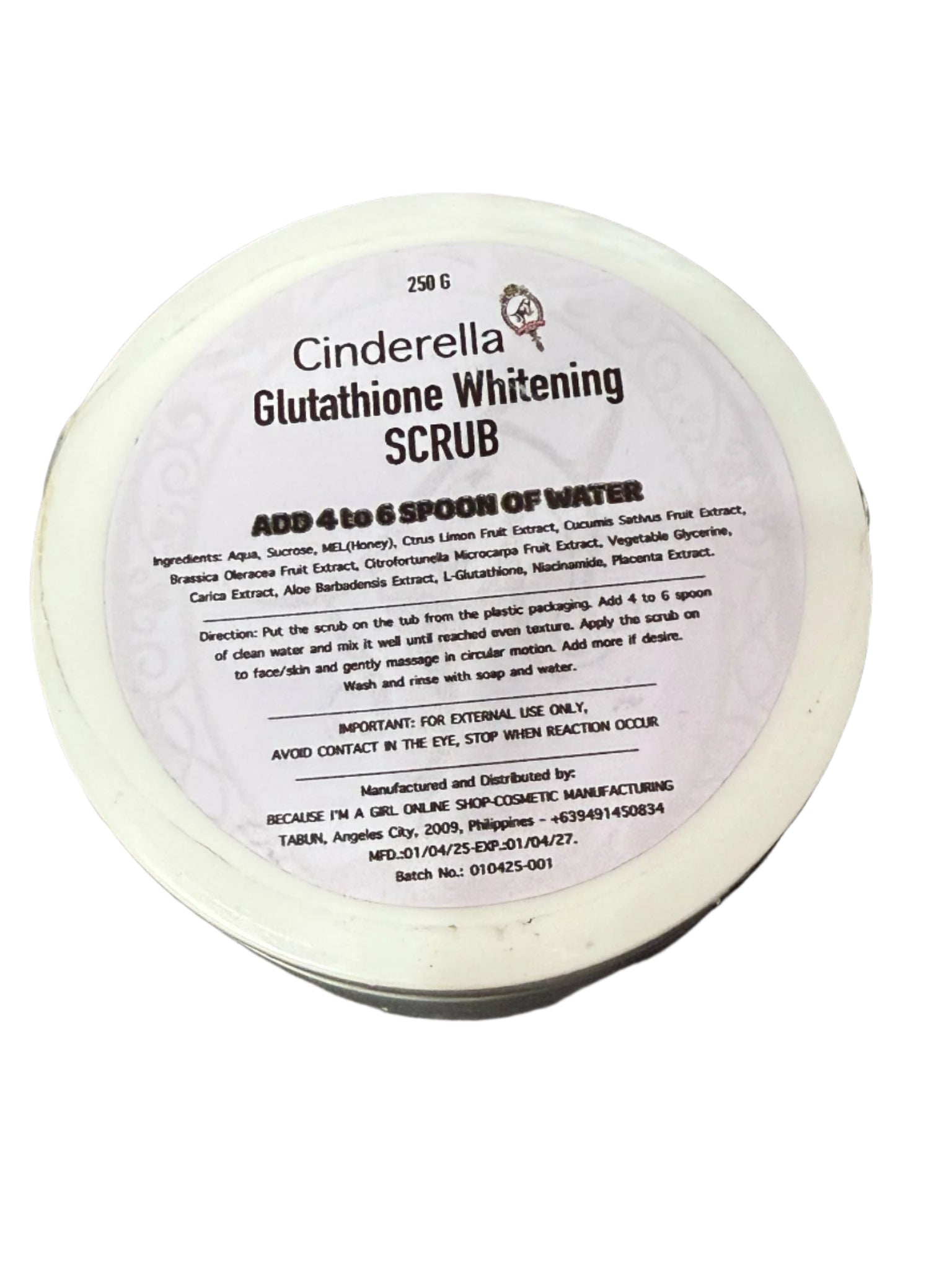 Cinderella Glutathione Whitening Scrub 250g-Debsline.co