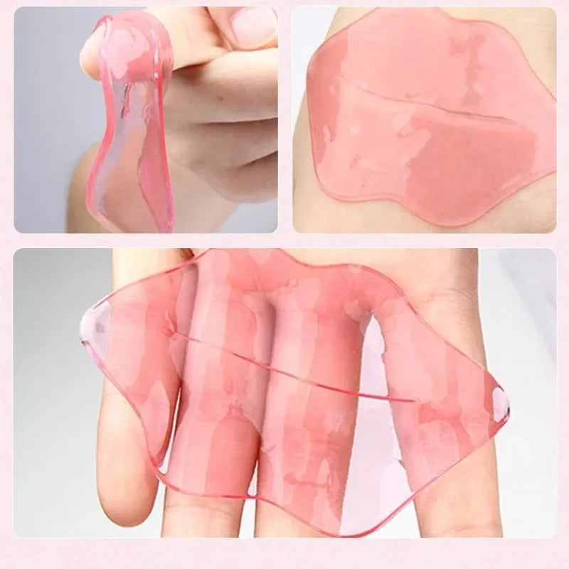 Transparent adhesive patches being applied to different parts of the body.