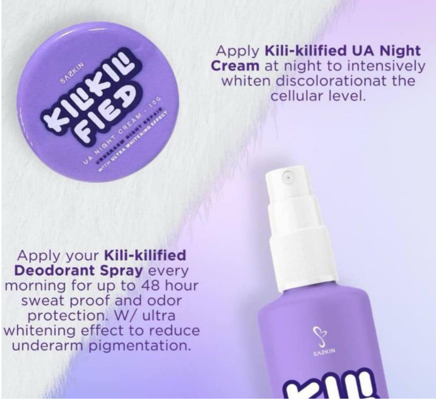 SASKIN Kiliklified Underarm Brightening Kit UA Night Cream and Deodorant Spray-Debsline.co