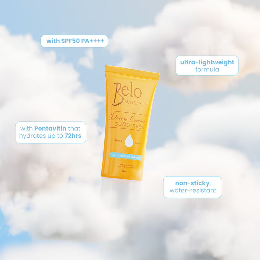 Belo sunscreen tube with cloud background