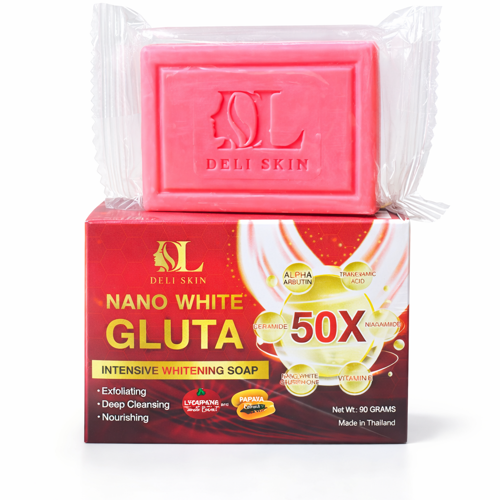Pink soap bar with packaging on a white background
