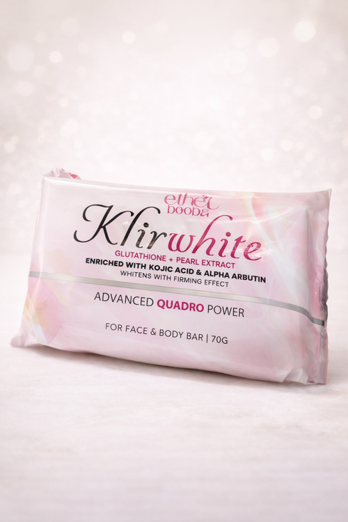 Ethel Booba KlirWhite Gluta Pearl Extract soap bar for face and body, showing the white soap with branding and product details.