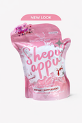Shepappu dietary supplement package with pink and white design on a white background