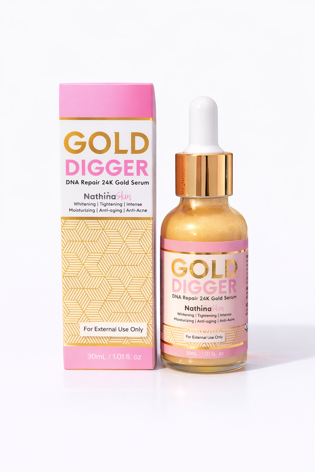 Nathina Skin Gold Digger 24K Gold Serum Aufhellung Straffung Feuchtigkeitsspendend Anti-Aging Anti-Akne Leichte Feuchtigkeitspflege für alle Hauttypen