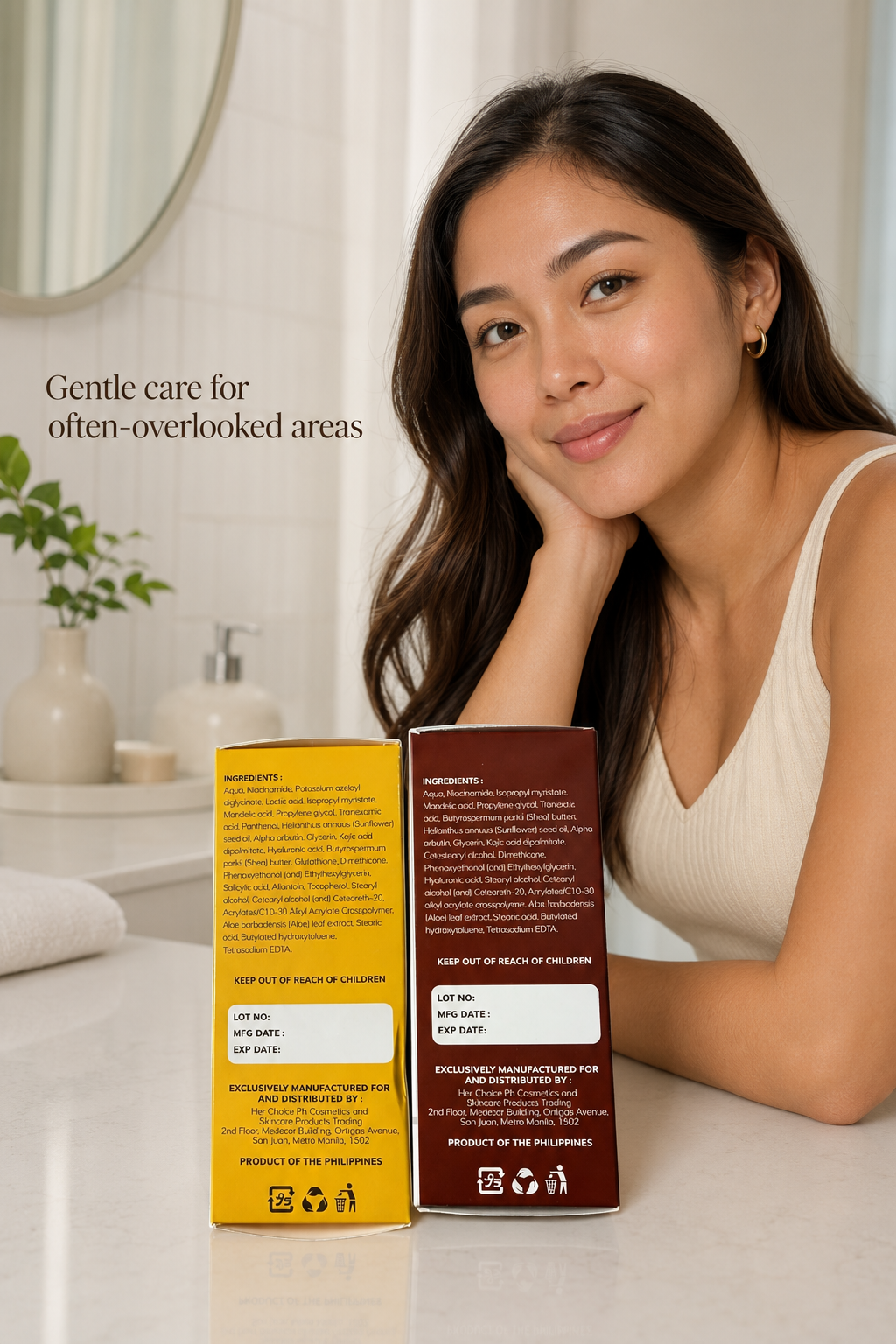 Her Choice PH Renewal and Intimate Serum product boxes