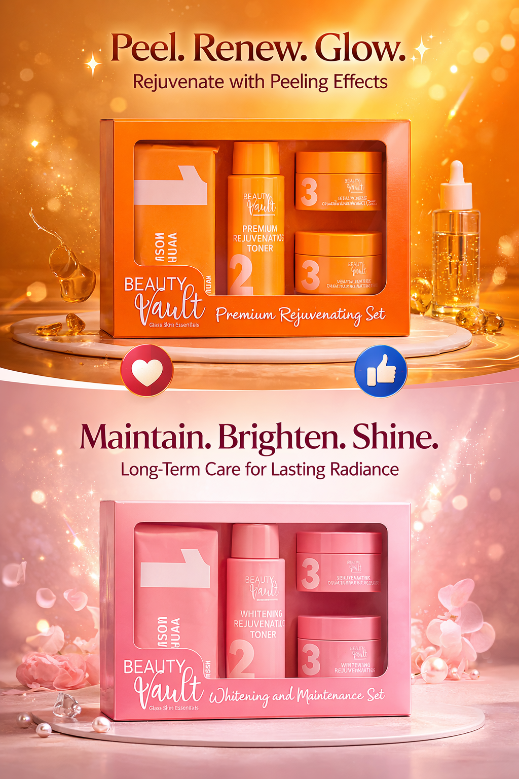 Beauty Vault Glass Skin Essentials Premium Rejuvenating Set - Moisturizing Anti-Aging Acne Care Kit with Niacinamide & Salicylic Acid 250ml