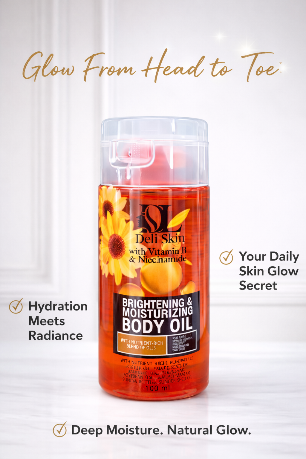 Brightening &amp; Moisturizing Body Oil with Vitamin C &amp; Niacinamide – Hydrating Body Care Oil