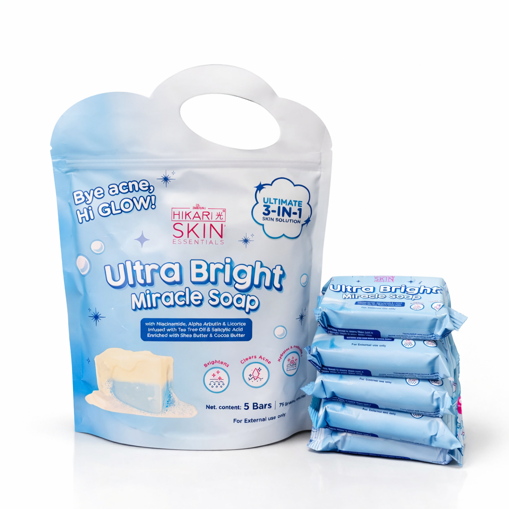 Hikarie Skin Ultra Bright Miracle Soap packaging with bars on a white background