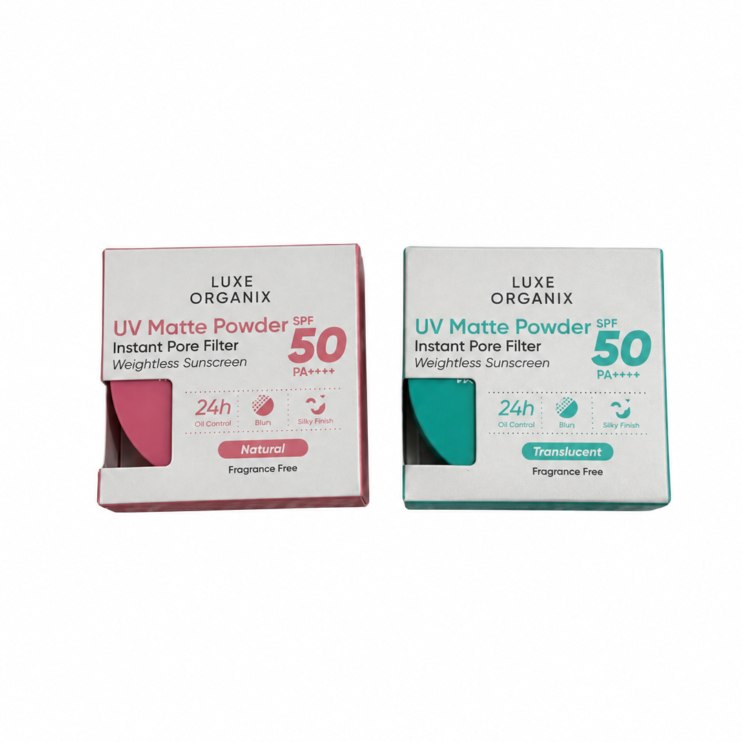 Luxe Organix UV Matte Powder Natural and Translucent shade options