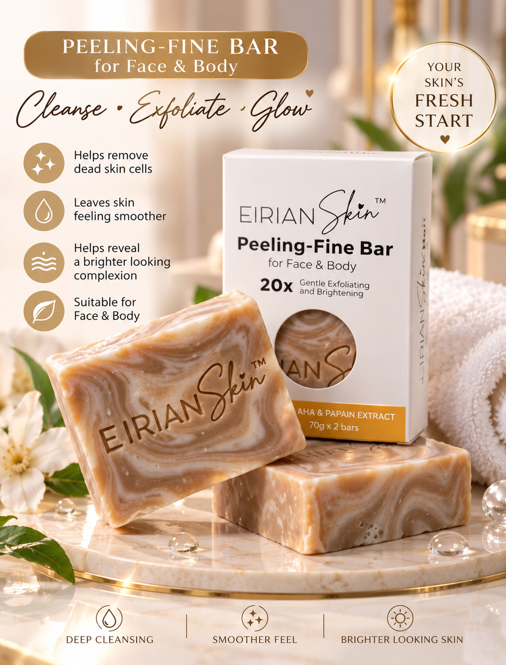 Eirian Skin Peeling-Fine Bar Face & Body Soap – 2 × 70g