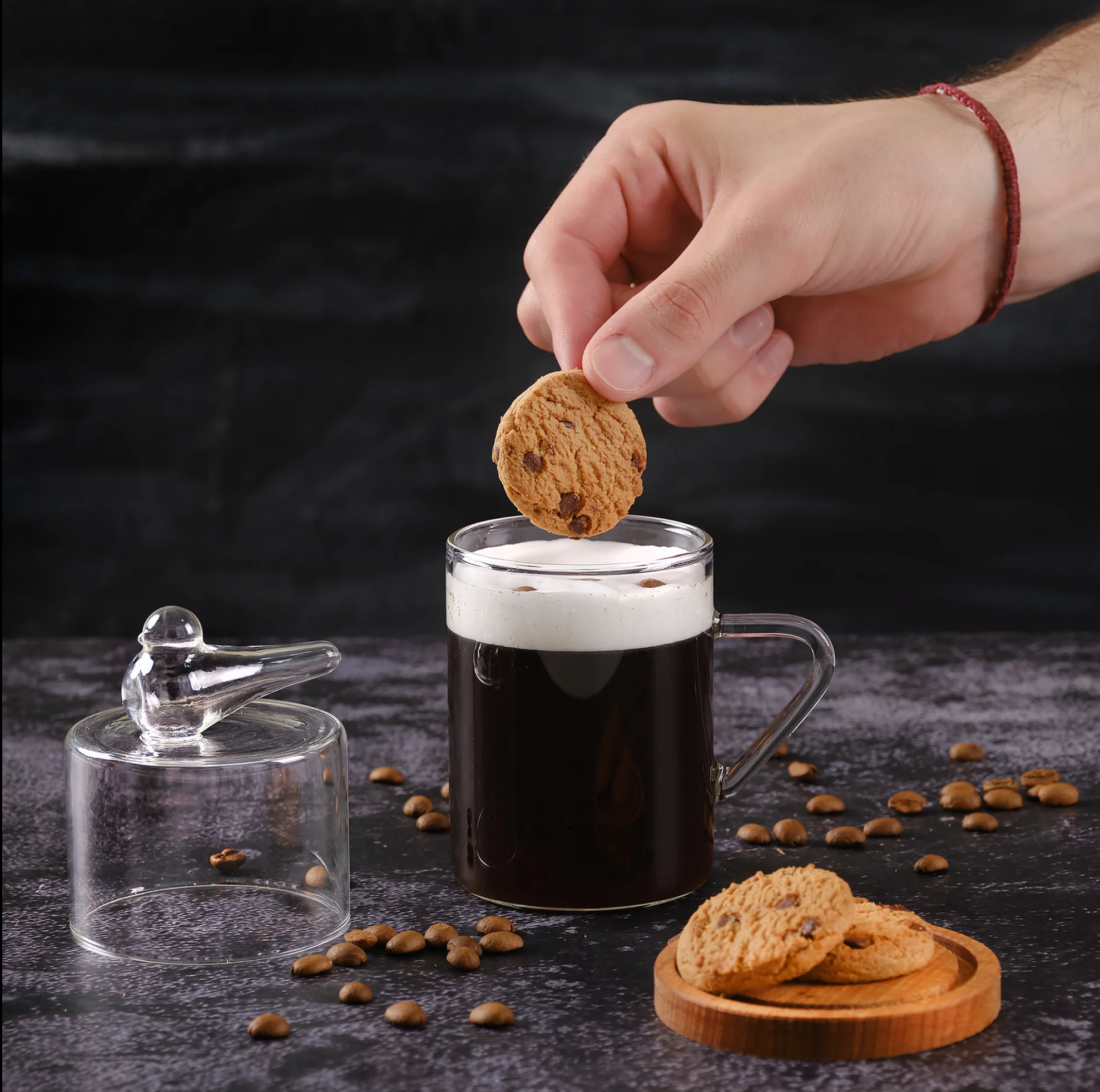 Handmade Glass Mug with Cookie Holder