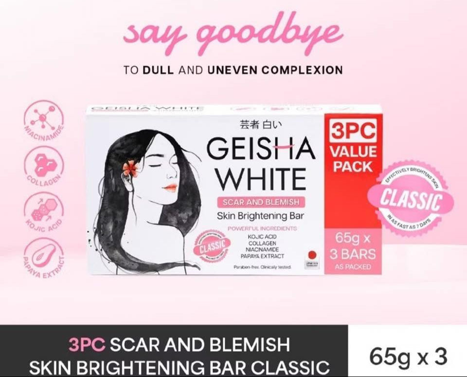 Geisha White Scar and Blemish Skin Brightening hyperpigmentation classic Bar soap 65gx2-Debsline.co