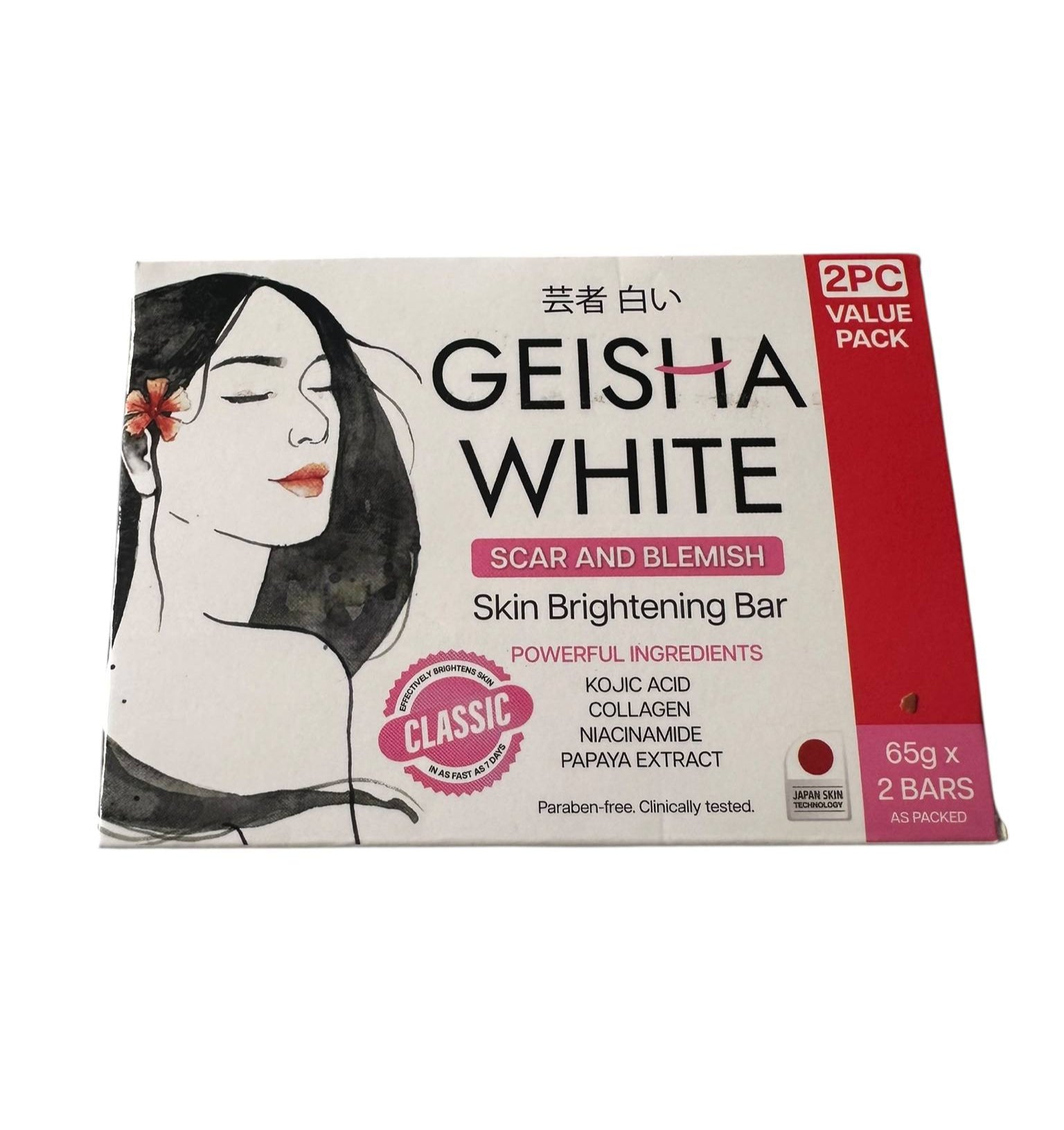 Geisha White Scar and Blemish Skin Brightening Bar Classic 65gx2-Debsline.co