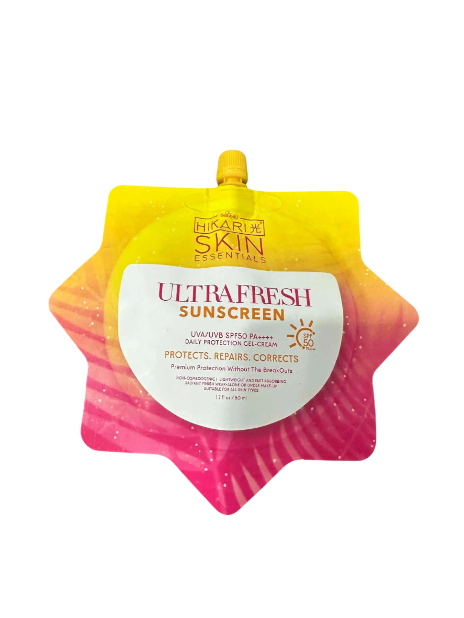 Whitening Hinari Skin Ultrafresh Sunscreen packaging with a sun design on a white background