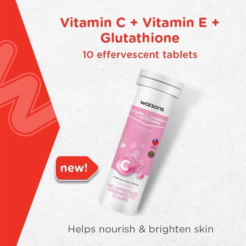 WATSONS GENERICS Vitamin C + Vitamin E + Glutathione Effervescent Tablet 10s 2500mg - Debsline.co  -  