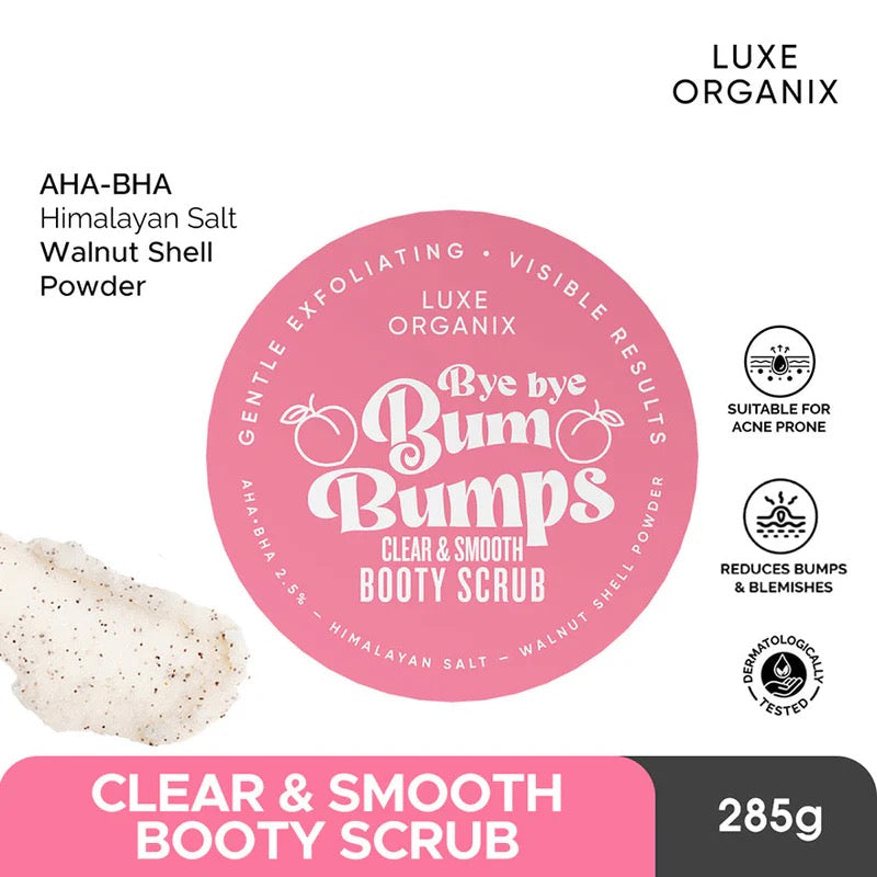 Luxe Organix Bye Bye Bum Bumps White or Clear Booty Scrub Cream AHA.BHA 2.5% 230g debsline.co