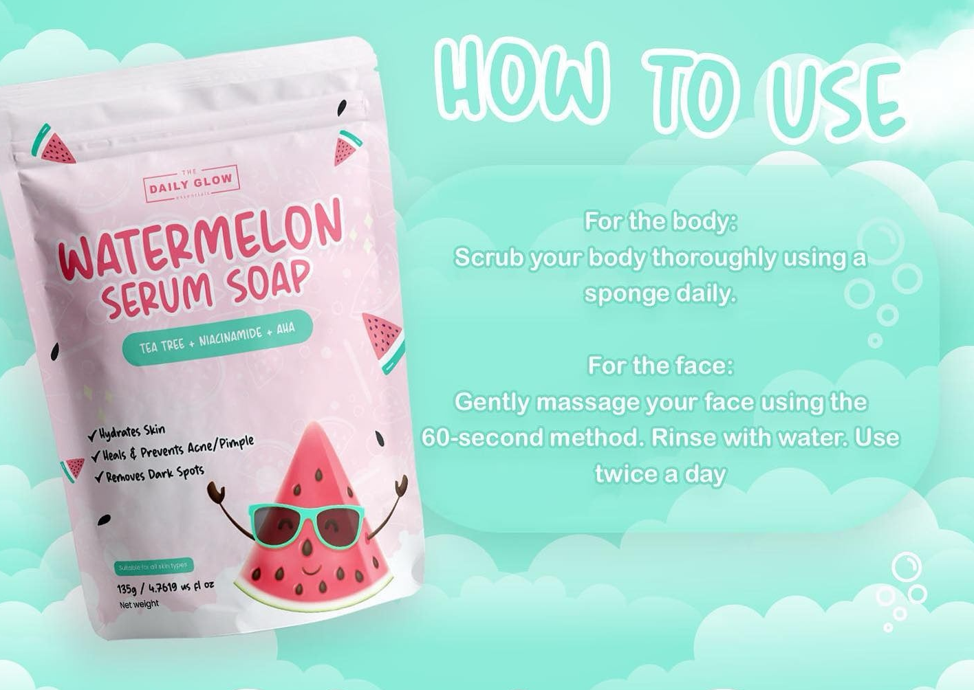 Watermelon Serum Soap Tea Tree Niacinamide AHA - Debsline.co  -  