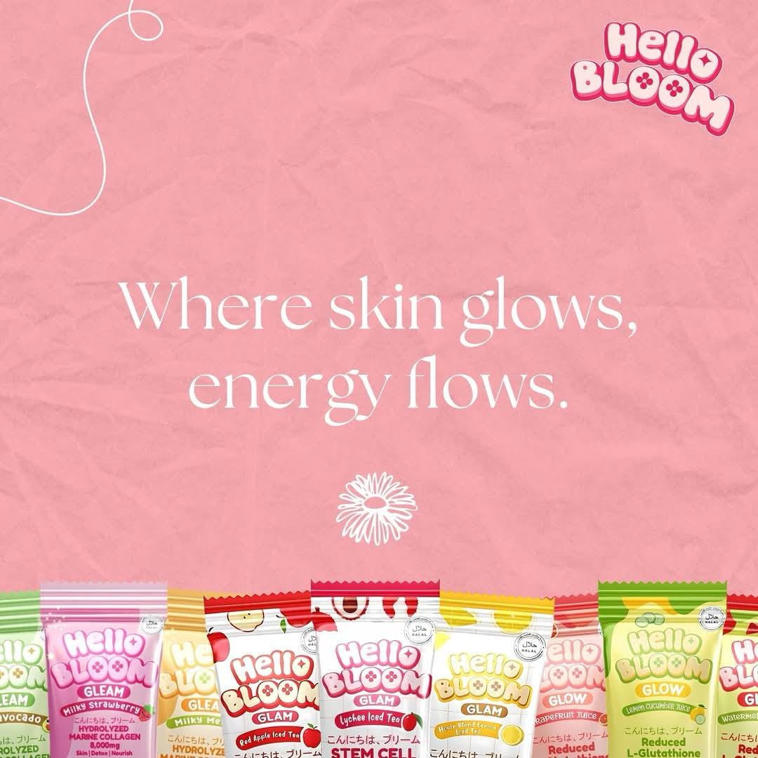 Hello Bloom Gleam, Glow Glam Beauty & Weight Management Drink Powdered Mix 10 Sachets in a Box debsline.co