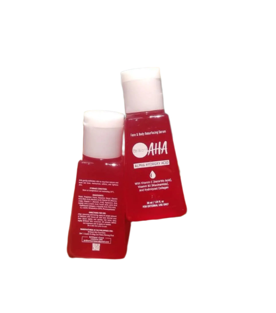 Brilliant Skin Essentials AHA Serum 30ml front and back bottles