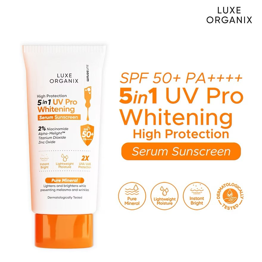 Luxe Organix 5in1 UV Pro Whitening Serum Sunscreen SPF 50 PA+++ 40mL-Debsline.co

