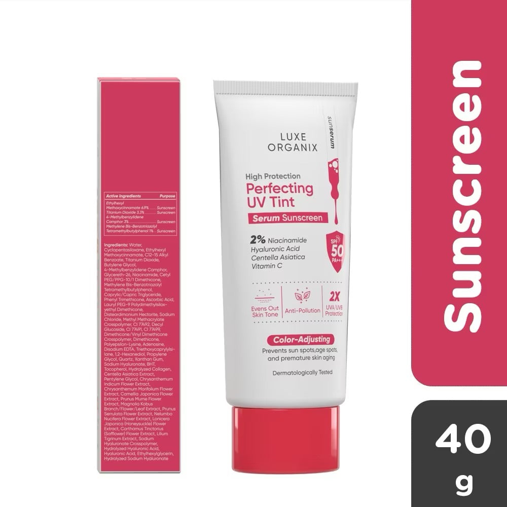 Luxe Organix Protection Perfecting UV Tint Serum Sunscreen SPF 50 PA +++ 40g-Debsline.co

